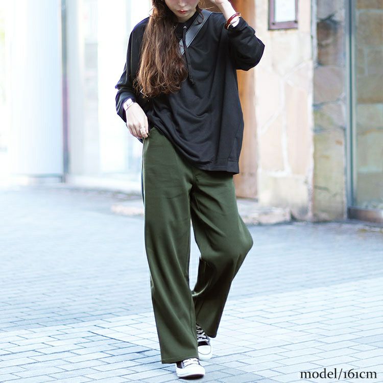 大きいサイズ レディース ストレッチツイルワイドパンツ maru-6734