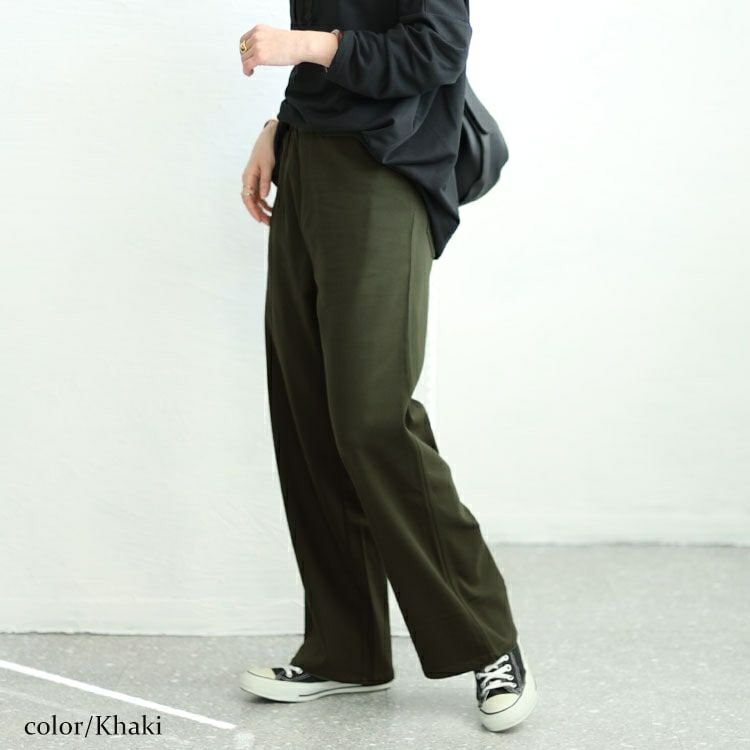 大きいサイズ レディース ストレッチツイルワイドパンツ　maru-6734