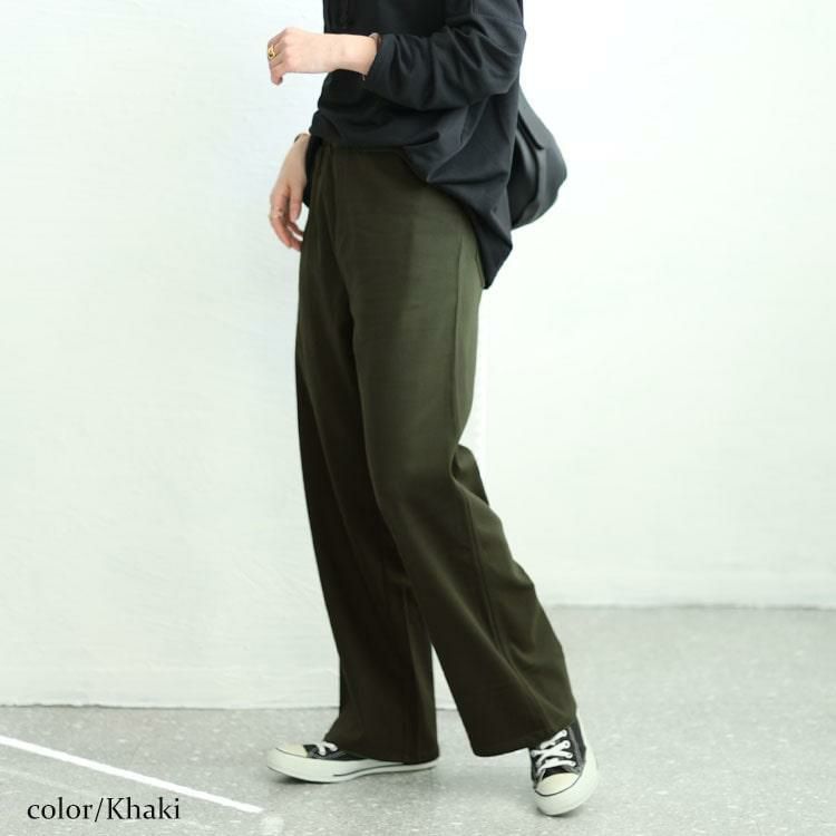 大きいサイズ レディース ストレッチツイルワイドパンツ　maru-6734 カーキ