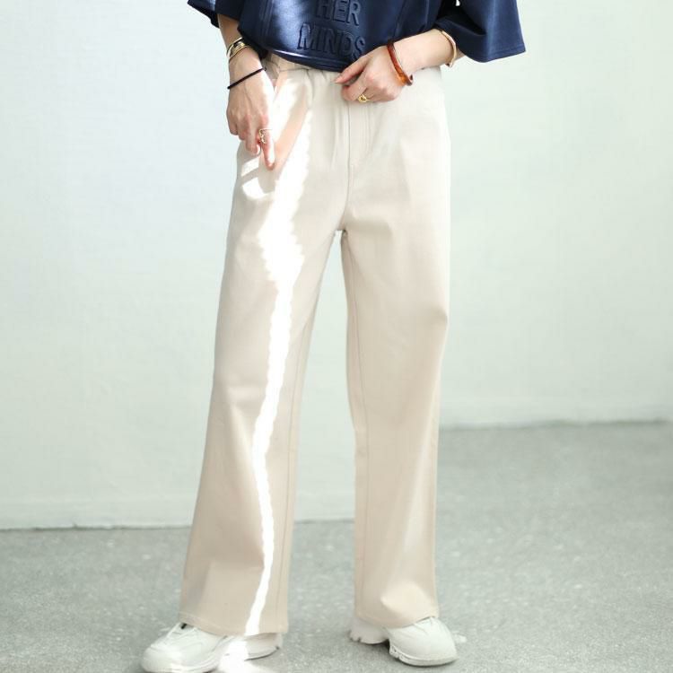大きいサイズ レディース ストレッチツイルワイドパンツ　maru-6734 アイボリー