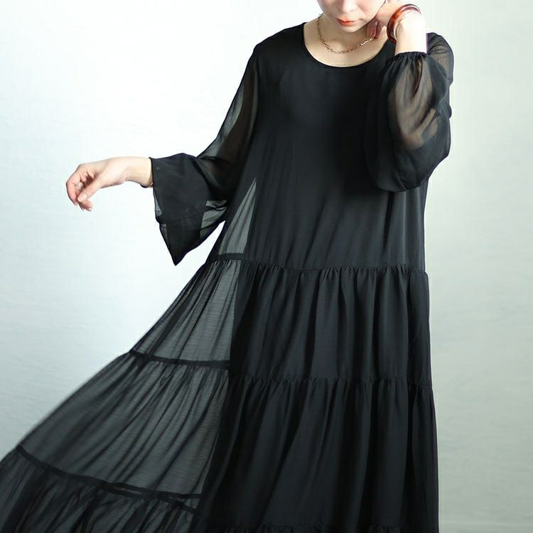 大きいサイズ レディース シアースリーブシフォンティアードワンピース　maru-30002