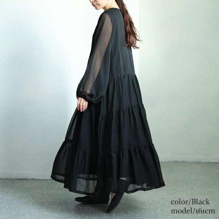 大きいサイズ レディース シアースリーブシフォンティアードワンピース　maru-30002