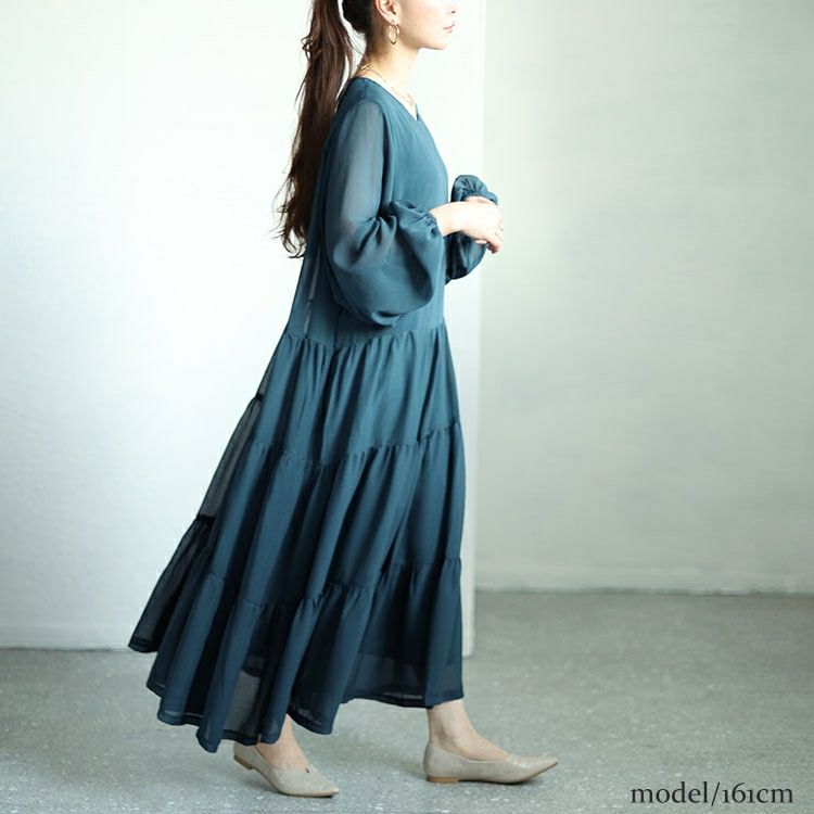 大きいサイズ レディース シアースリーブシフォンティアードワンピース　maru-30002