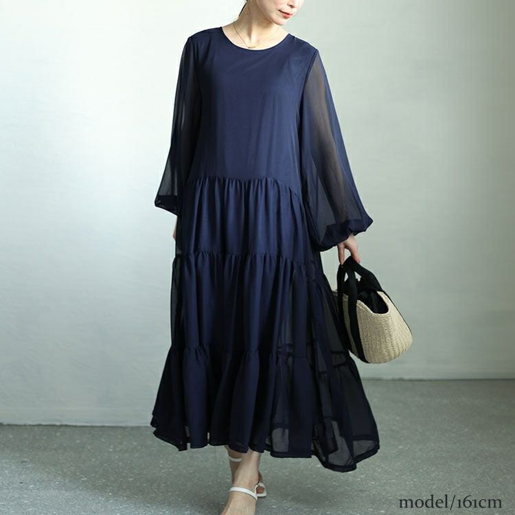 大きいサイズ レディース シアースリーブシフォンティアードワンピース　maru-30002