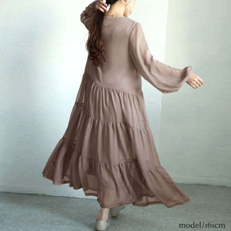 大きいサイズ レディース シアースリーブシフォンティアードワンピース　maru-30002