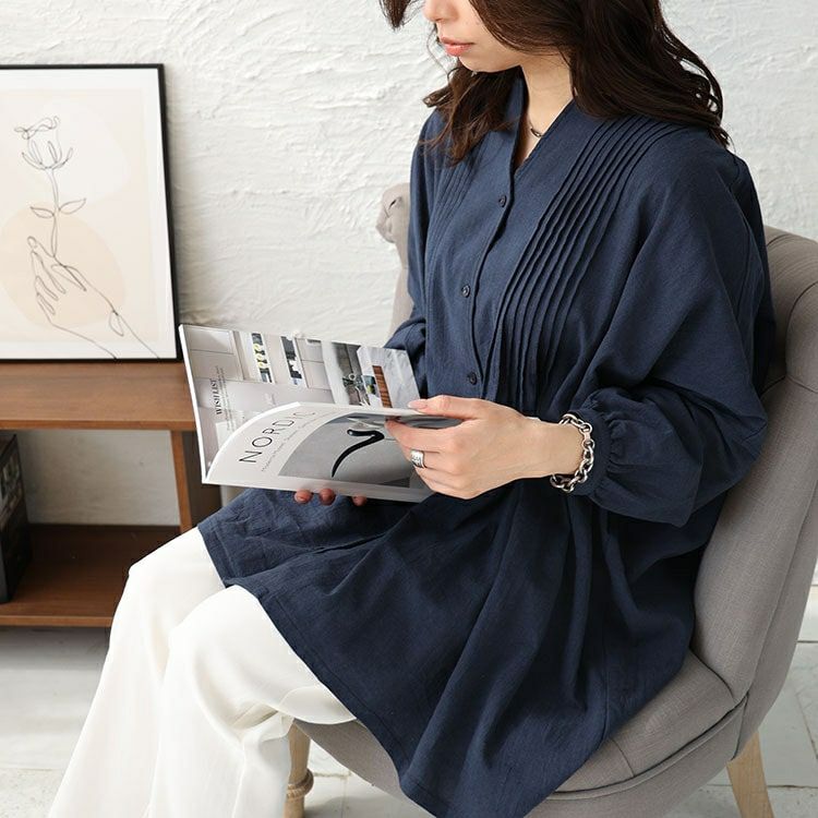 大きいサイズ レディース コットンピンタック使いワイドチュニック　maru-6746