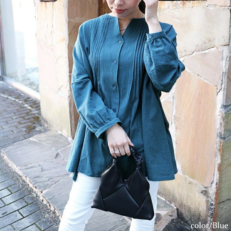 大きいサイズ レディース コットンピンタック使いワイドチュニック