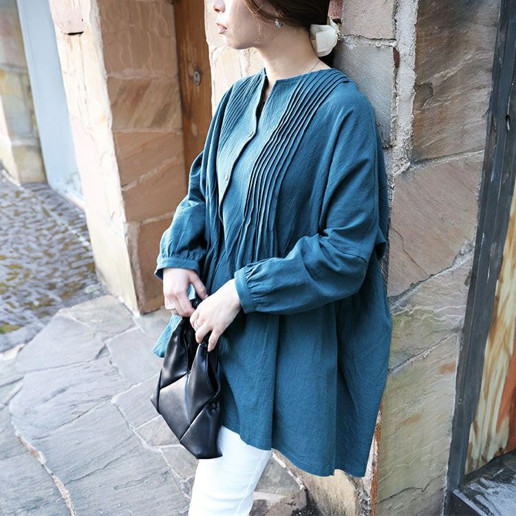 大きいサイズ レディース コットンピンタック使いワイドチュニック　maru-6746