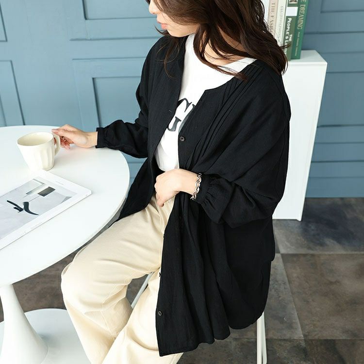 大きいサイズ レディース コットンピンタック使いワイドチュニック　maru-6746