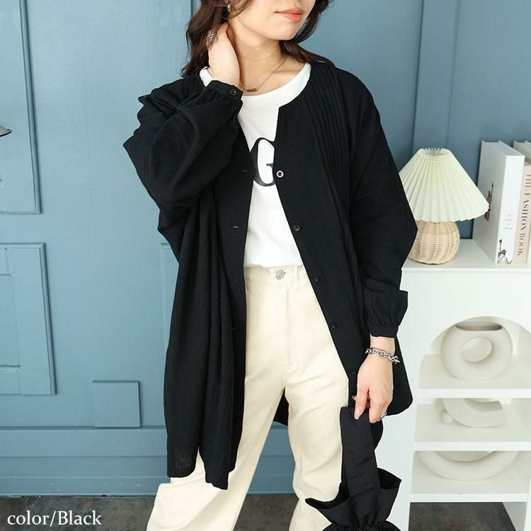 大きいサイズ レディース コットンピンタック使いワイドチュニック　maru-6746 ブラック