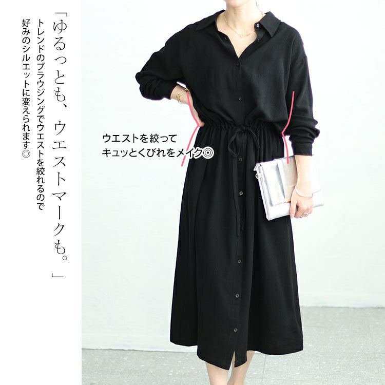 大きいサイズ レディース リネン混ブラウジングシャツワンピース　maru-6744