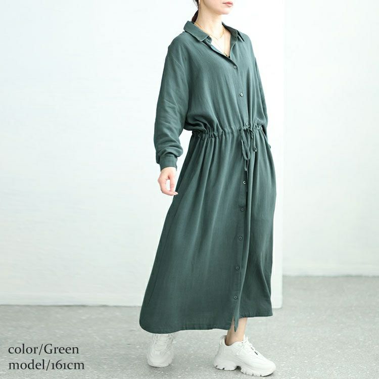 大きいサイズ レディース リネン混ブラウジングシャツワンピース　maru-6744