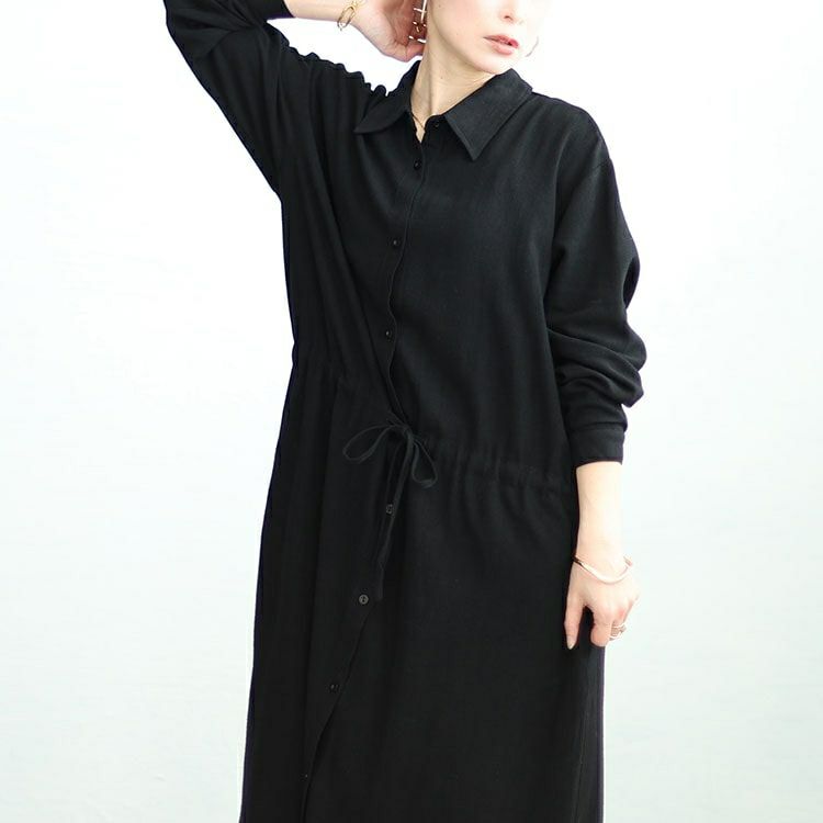 大きいサイズ レディース リネン混ブラウジングシャツワンピース　maru-6744