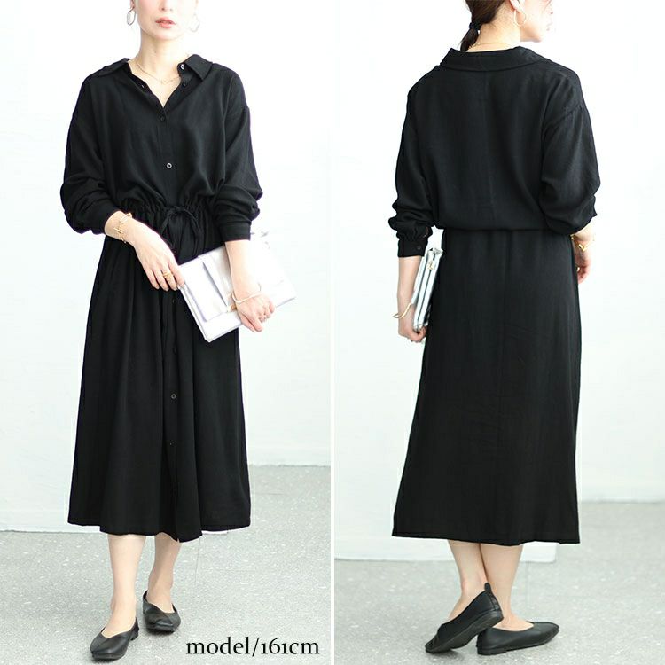 大きいサイズ レディース リネン混ブラウジングシャツワンピース　maru-6744