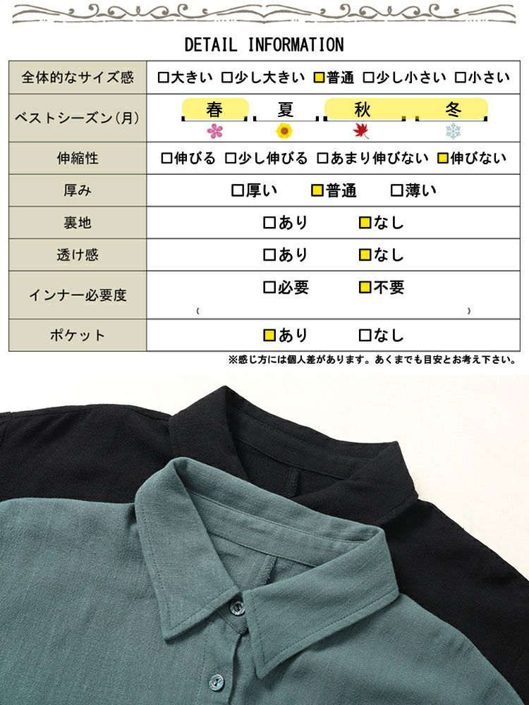 大きいサイズ レディース リネン混ブラウジングシャツワンピース　maru-6744