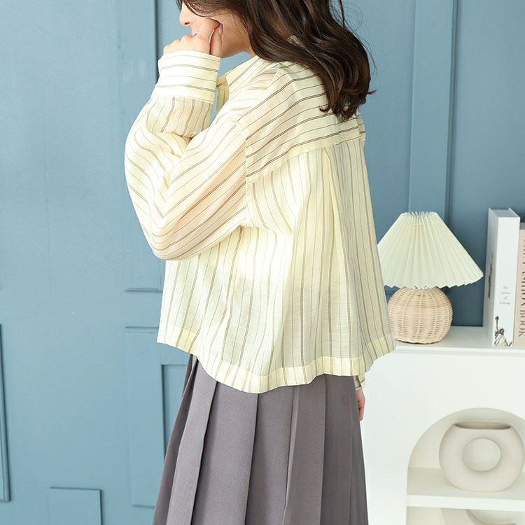 大きいサイズ レディース シアーストライプショート丈シャツブラウス　maru-6741 【ゆうパケット可】