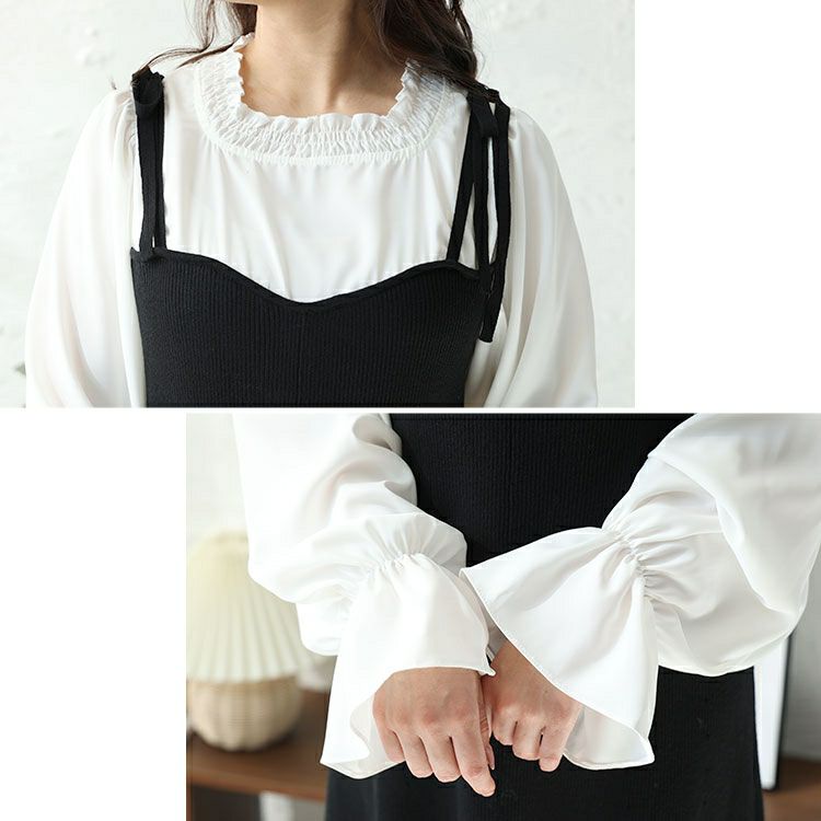 大きいサイズ レディース フリルブラウスドッキングキャミワンピース　jps031