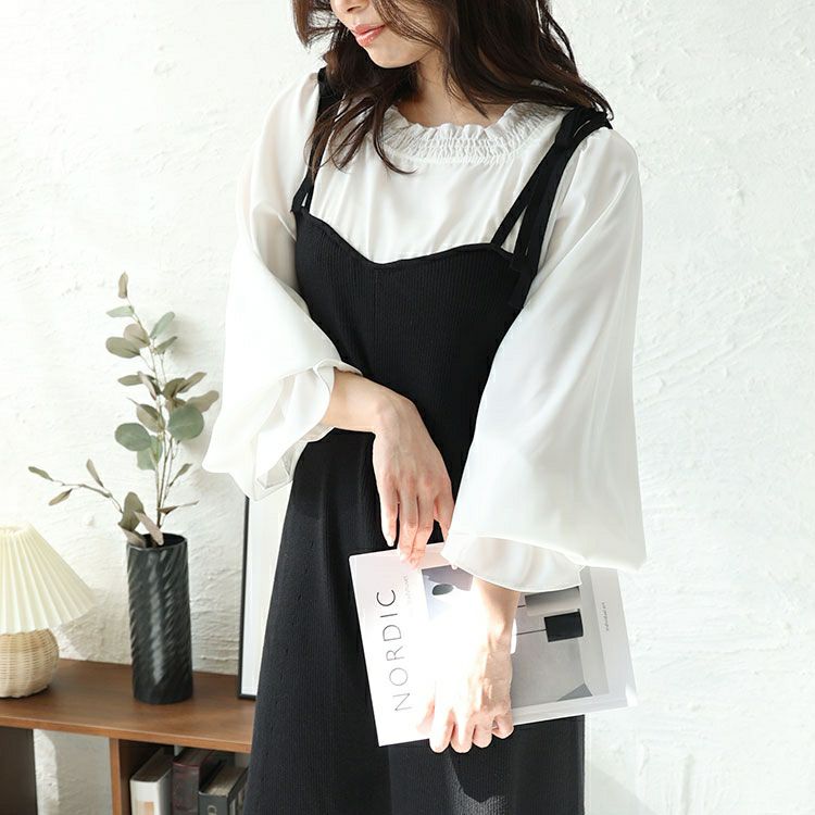 大きいサイズ レディース フリルブラウスドッキングキャミワンピース　jps031