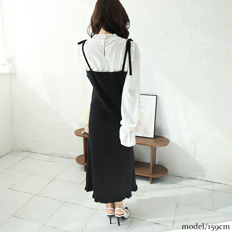 大きいサイズ レディース フリルブラウスドッキングキャミワンピース　jps031