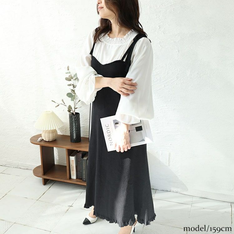 大きいサイズ レディース フリルブラウスドッキングキャミワンピース　jps031