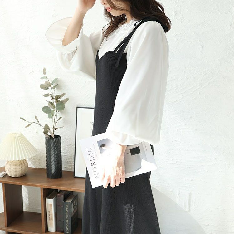 大きいサイズ レディース フリルブラウスドッキングキャミワンピース　jps031