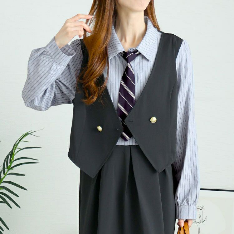 大きいサイズ レディース ネクタイ付きレイヤード風ワンピース　goldy-1439