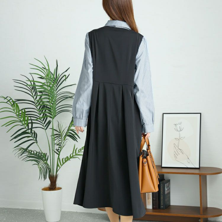 大きいサイズ レディース ネクタイ付きレイヤード風ワンピース　goldy-1439