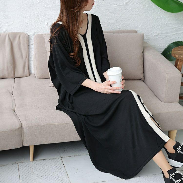 大きいサイズ レディース Vネックラインニットロングワンピース bro