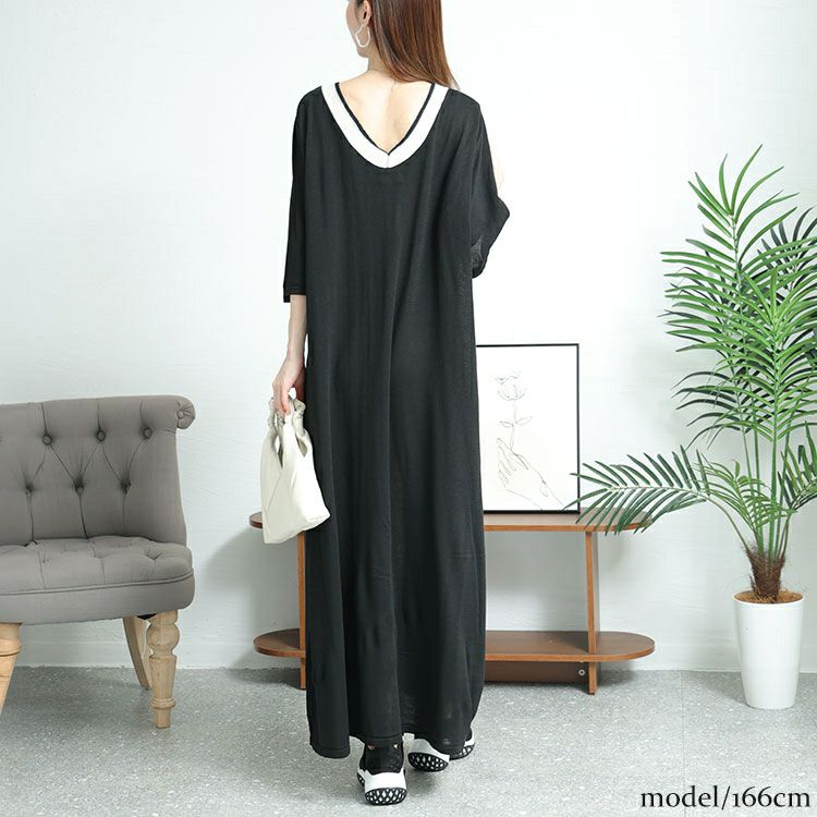 大きいサイズ レディース Vネックラインニットロングワンピース　bro-0040