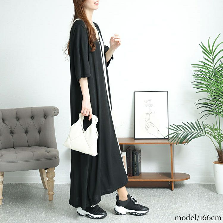 大きいサイズ レディース Vネックラインニットロングワンピース　bro-0040