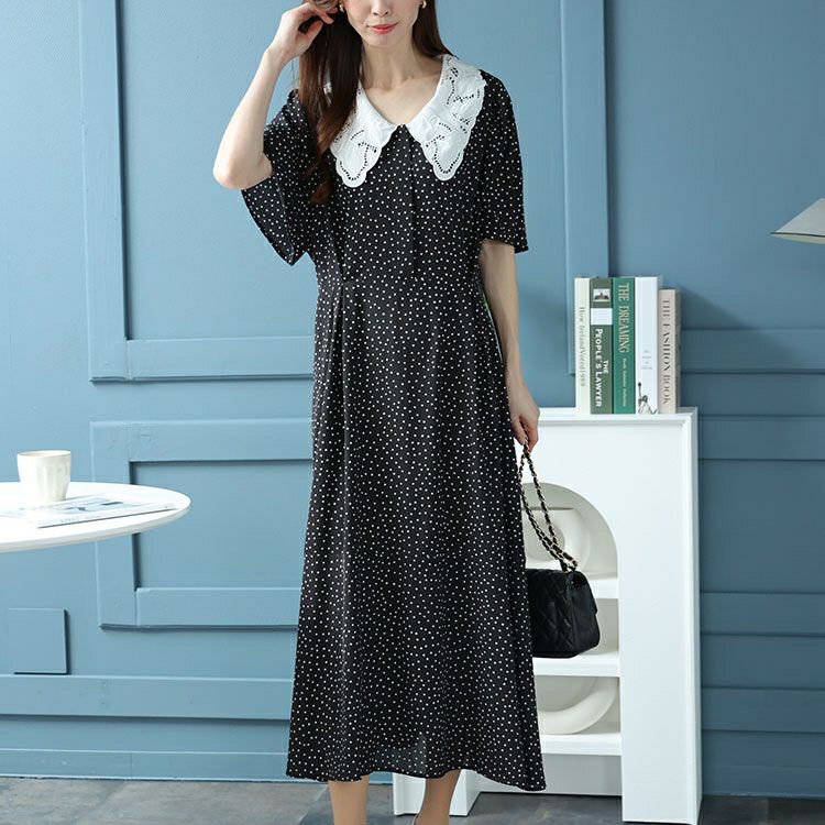 イベントセール】 大きいサイズ レディース レース襟ドット柄