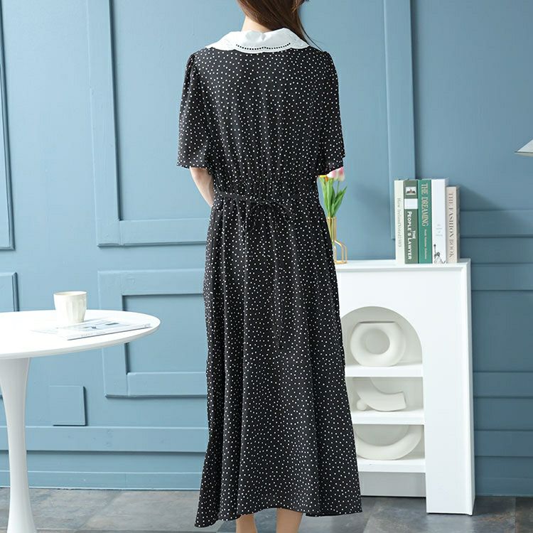 イベントセール】 大きいサイズ レディース レース襟ドット柄