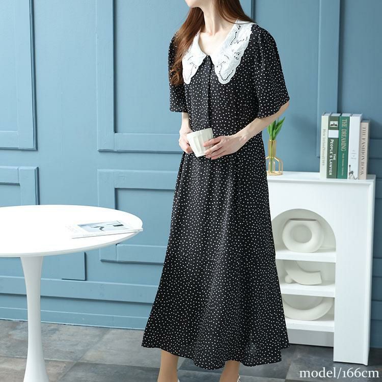 イベントセール】 大きいサイズ レディース レース襟ドット柄