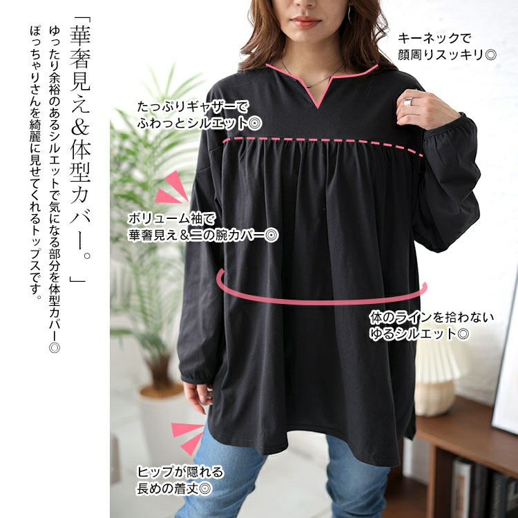 大きいサイズ レディース 切替えギャザープルオーバー　bai-0145