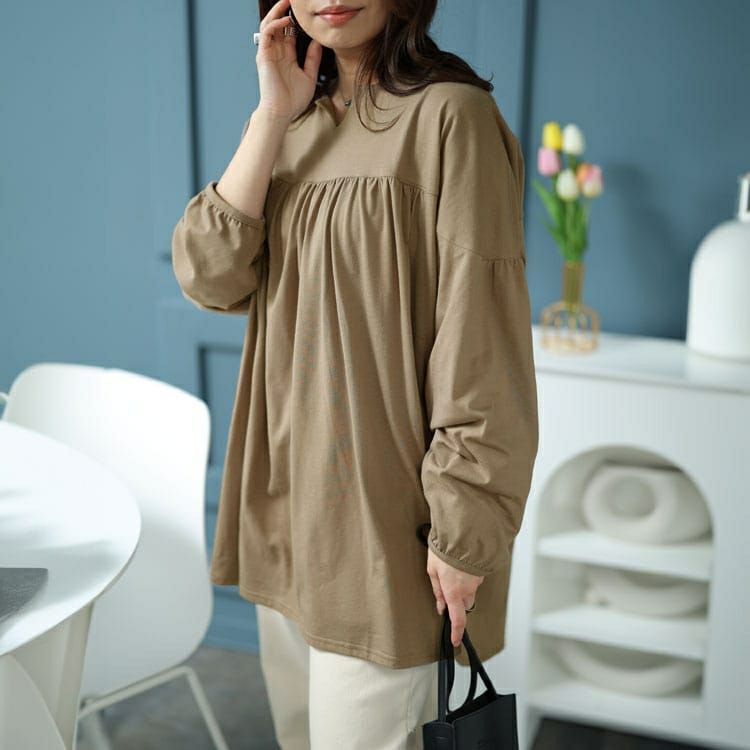 大きいサイズ レディース 切替えギャザープルオーバー　bai-0145