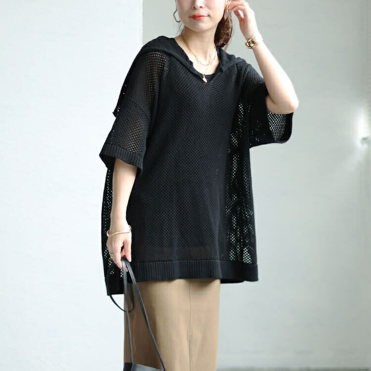 大きいサイズ レディース セーラーカラーメッシュニット　sw-0607