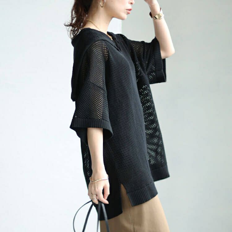 大きいサイズ レディース セーラーカラーメッシュニット　sw-0607