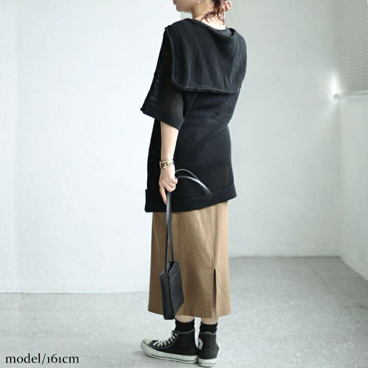 大きいサイズ レディース セーラーカラーメッシュニット　sw-0607