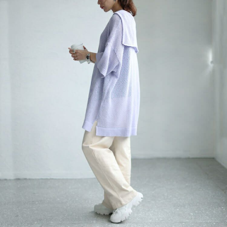 大きいサイズ レディース セーラーカラーメッシュニット　sw-0607