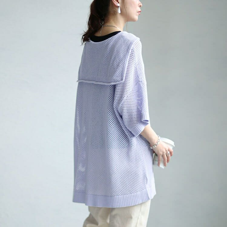 大きいサイズ レディース セーラーカラーメッシュニット　sw-0607