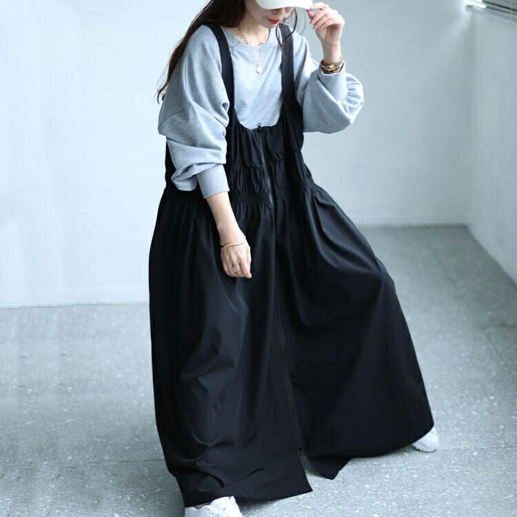 大きいサイズ レディース ジップシャーリングサロペットワンピース　sw-0604