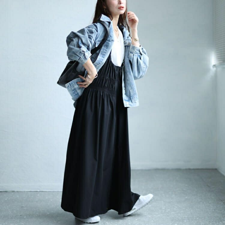 大きいサイズ レディース ジップシャーリングサロペットワンピース　sw-0604