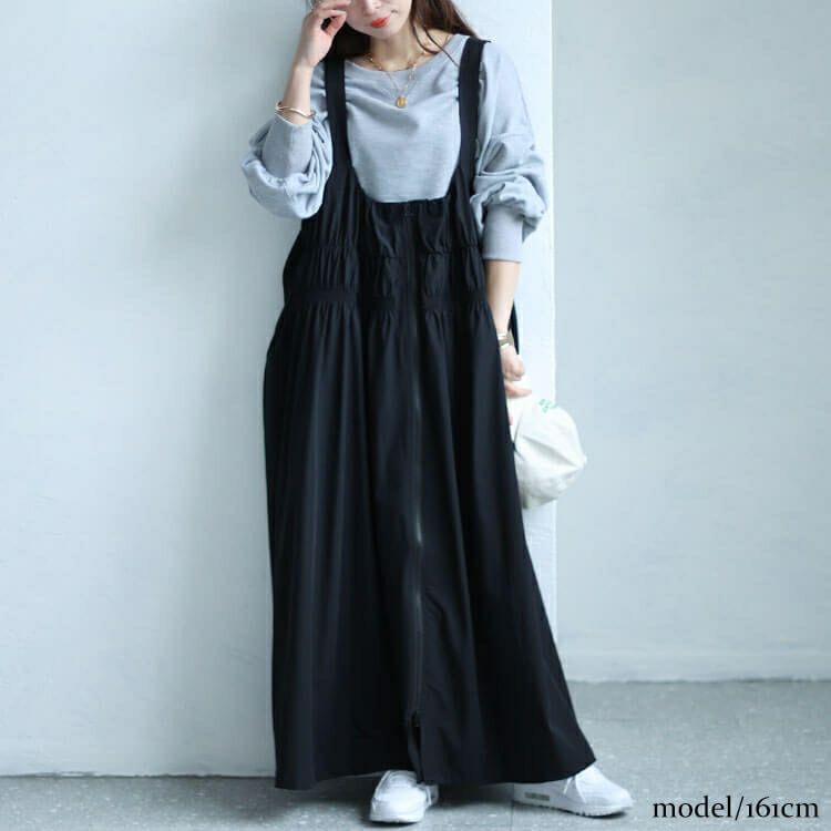 大きいサイズ レディース ジップシャーリングサロペットワンピース sw