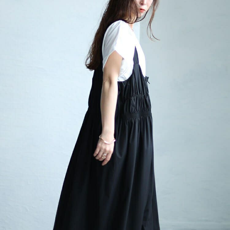 大きいサイズ レディース ジップシャーリングサロペットワンピース　sw-0604