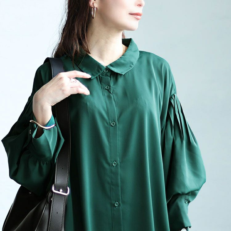 大きいサイズ レディース バルーンスリーブロングシャツワンピース　nw-24008