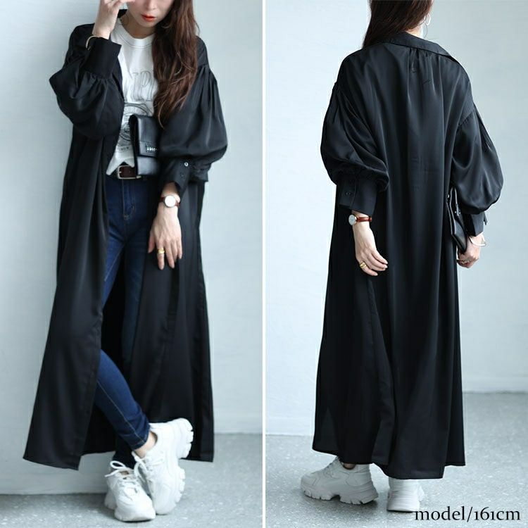 大きいサイズ レディース バルーンスリーブロングシャツワンピース　nw-24008