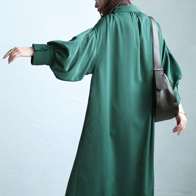 大きいサイズ レディース バルーンスリーブロングシャツワンピース　nw-24008