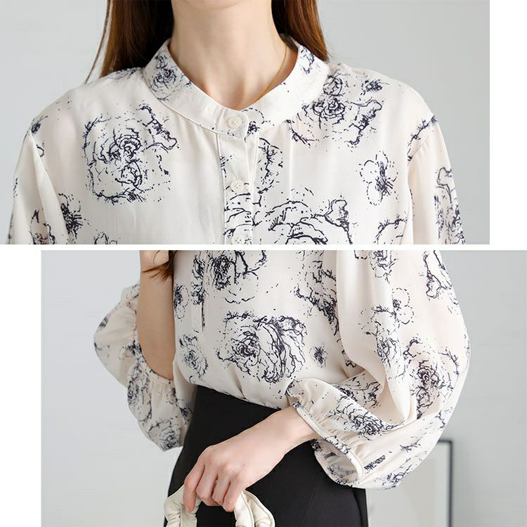大きいサイズ レディース スタンドカラー花柄シアーブラウス　goldy-1454 【メール便可】