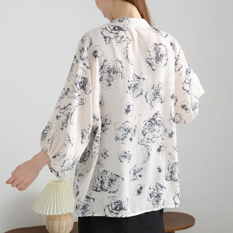 大きいサイズ レディース スタンドカラー花柄シアーブラウス　goldy-1454 【メール便可】