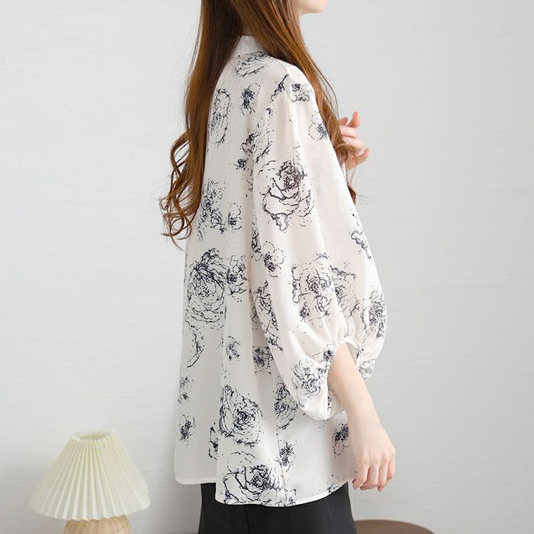 大きいサイズ レディース スタンドカラー花柄シアーブラウス　goldy-1454 【メール便可】